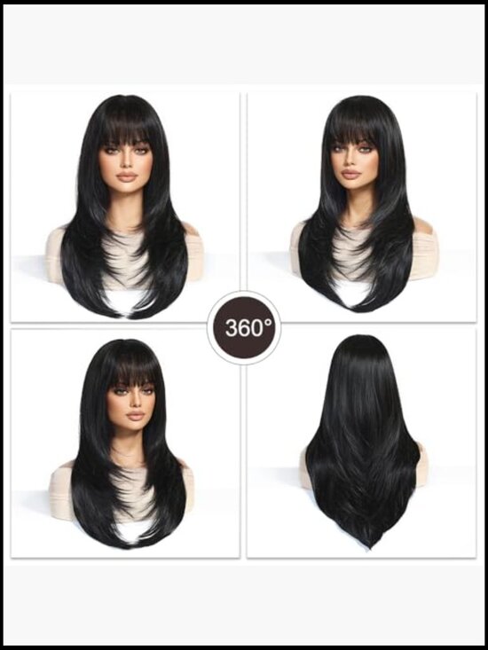 Long Straight Synthetic Hair Wig with Fringe for Women Daily Party main image 4